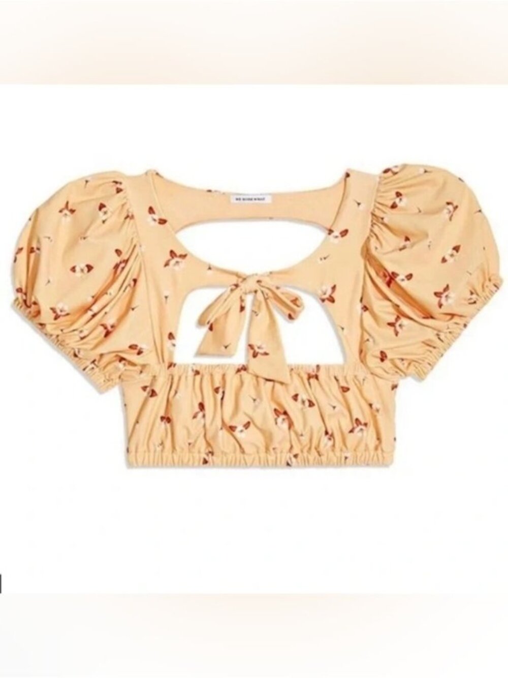 We Wore What Lily Bikini Puff Sleeve Cropped Top Floral Large